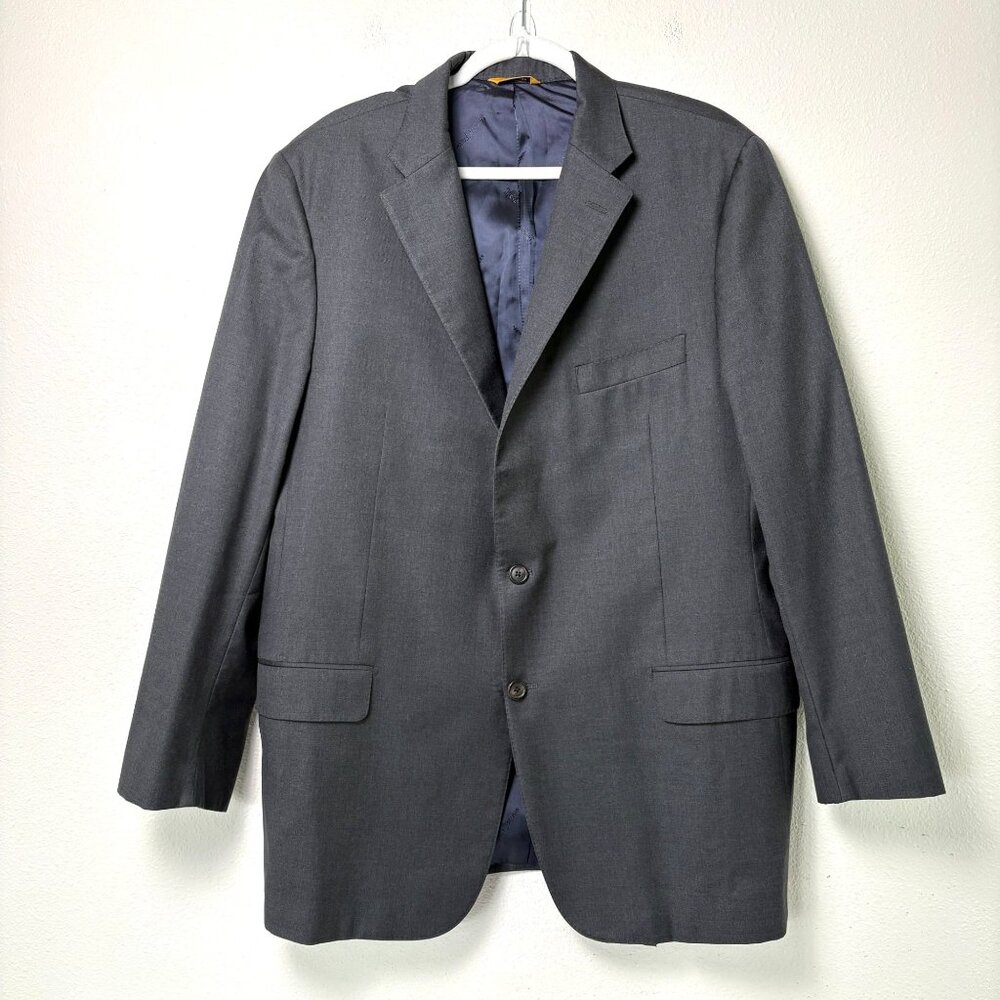 Hickey Freeman Traveler Beacon Blazer Sport Coat Mens 46 Long Gray Worsted Wool